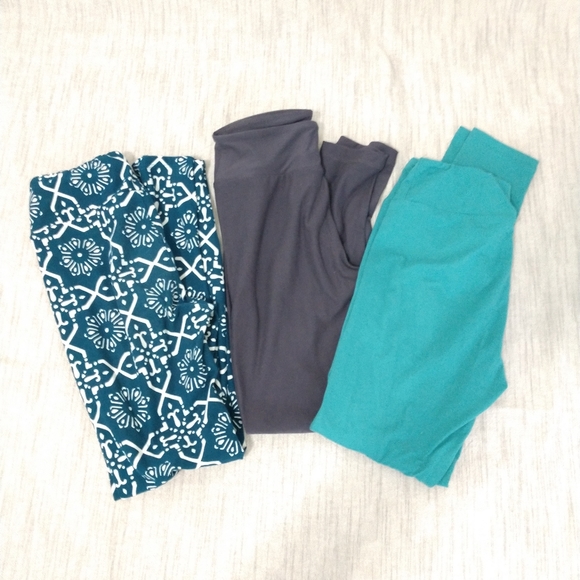 LuLaRoe Pants - LULAROE Lot of 3 One Size Leggings Teal and Gray